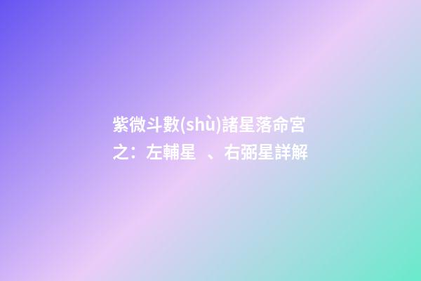 紫微斗數(shù)諸星落命宮之：左輔星、右弼星詳解